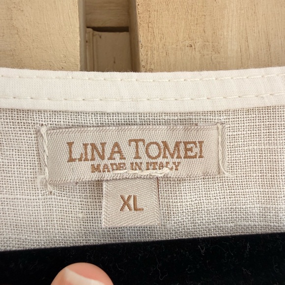 Lina Tomei Linen Dress Made in Italy XL White Tan Resort Wear Travel Coastal - Picture 4 of 8